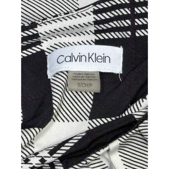 NWOT Calvin Klein S Tank Womens Sleeveless Pleated Plaid Gray black Blouse - Picture 4 of 6